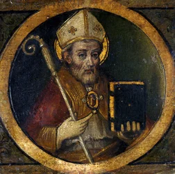 Egy szent püspök (tempera nyárfán)